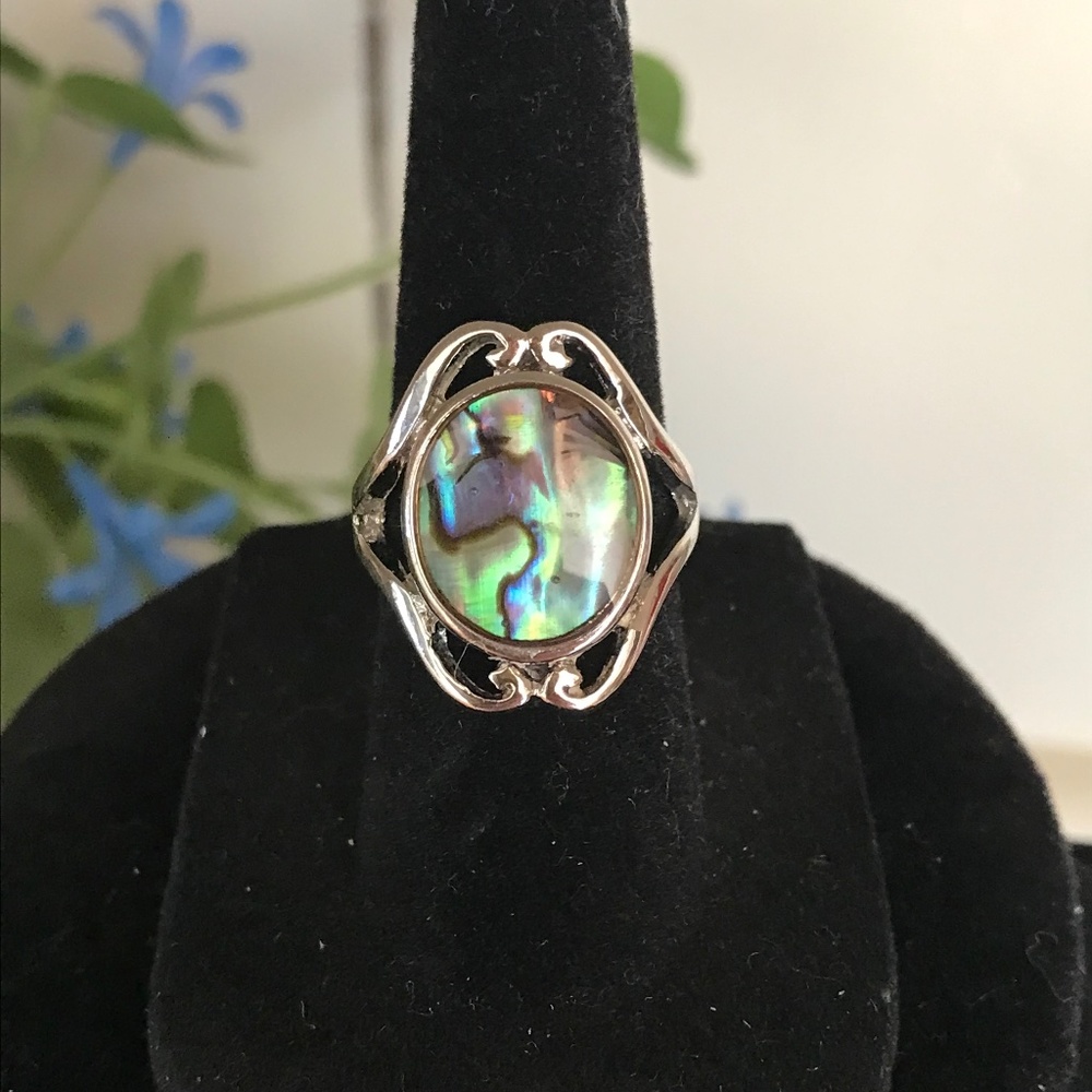 Silver Tone Iridescent Center Ring - Size 5